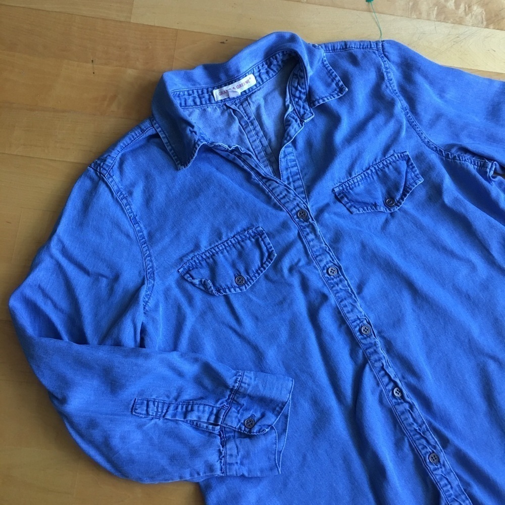 Grand & Greene Flowy, Denim Tencel Button Down Shirt, Light Blue, Size S